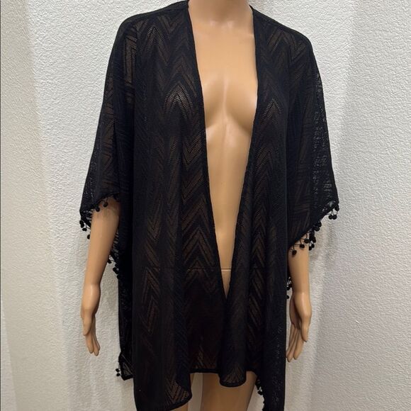 Catherines Black Chevron Kimono Beach Coverup Sz 0X-1X PalmPalm Ball Cruise Wear - Picture 3 of 12